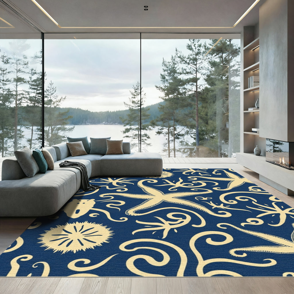 Navy Cream Starfish Swirl Arrangement Rug