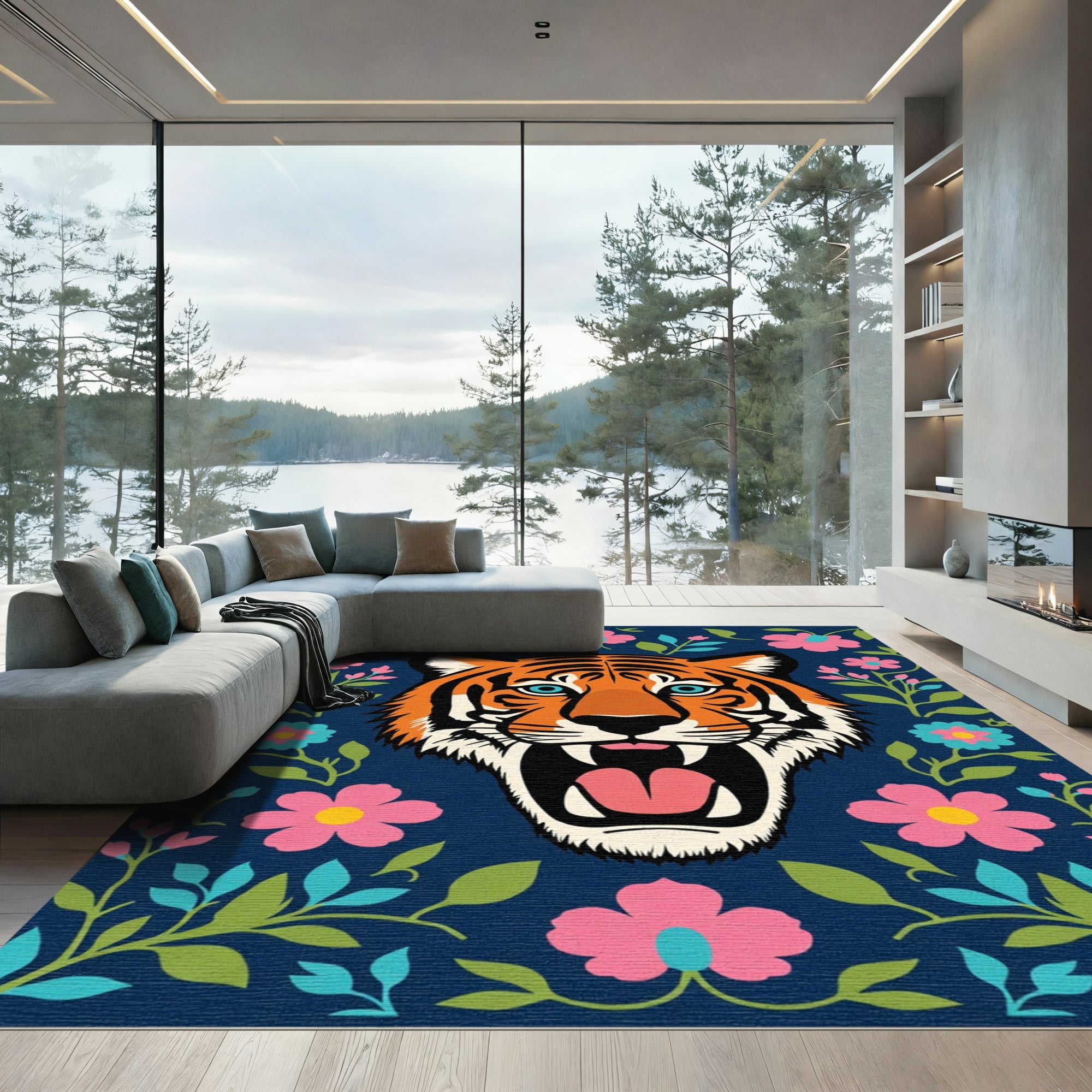 Bold Tiger Floral Navy Rug