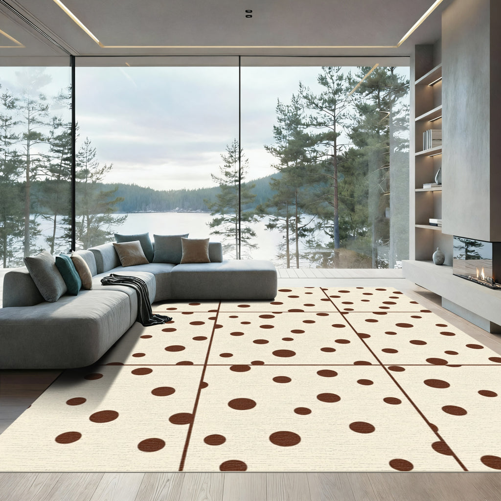 Cream Brown Polka Dot Grid Rug