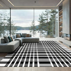 Black White Gray Linear Checkered Rug