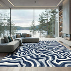 Navy Blue Abstract Swirl Lines Rug