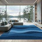 Deep Blue Abstract Ocean Waves Rug