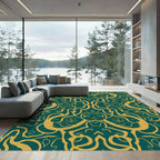 Teal Gold Baroque Scrollwork Rug