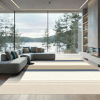 Earthy Blue Tan Striped Abstraction Rug
