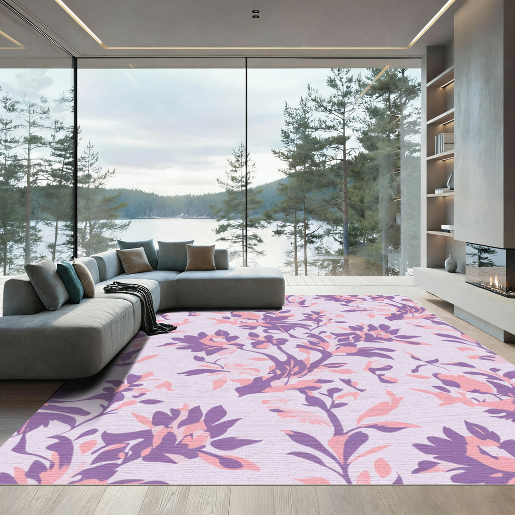Lavender Coral Floral Arrangement Rug