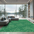 Green White Abstract Botanical Swirl Rug