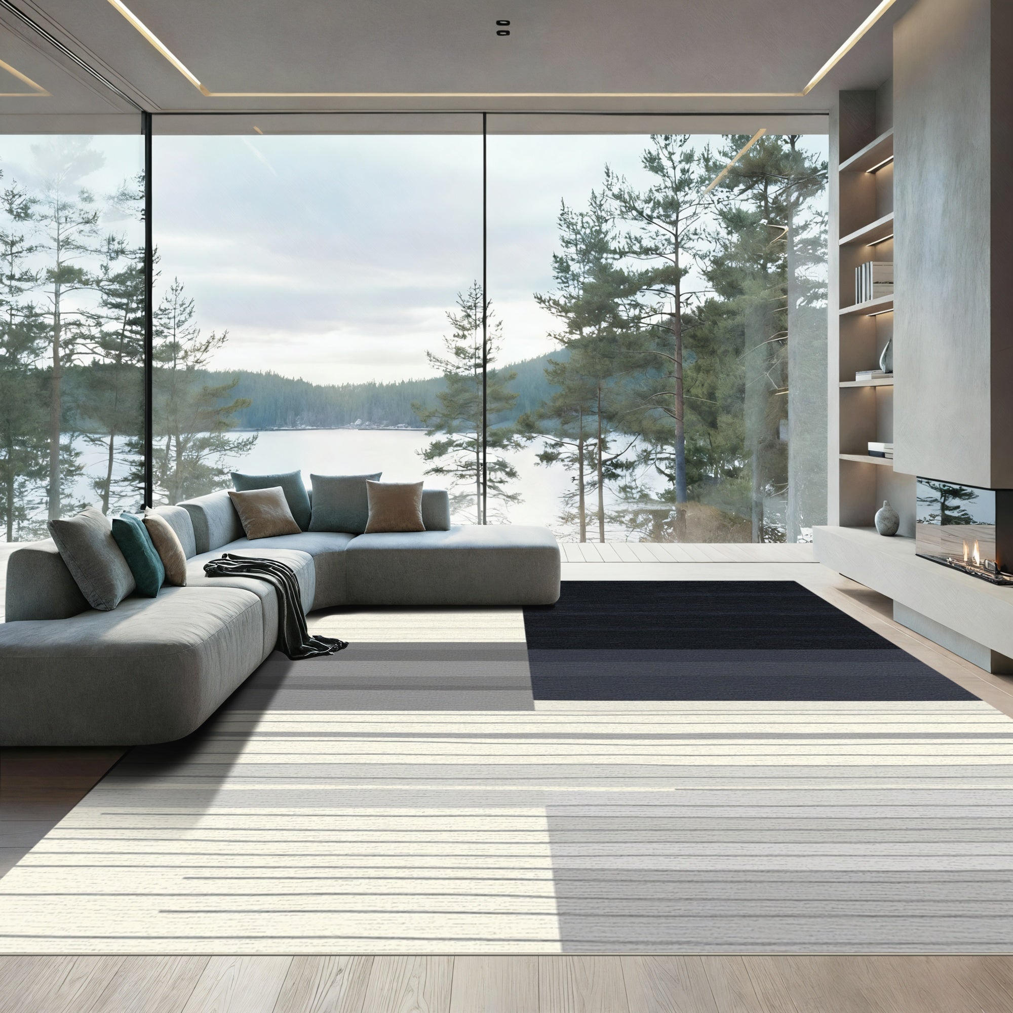 Subtle Striped Geometric Gradient Arrangement Rug