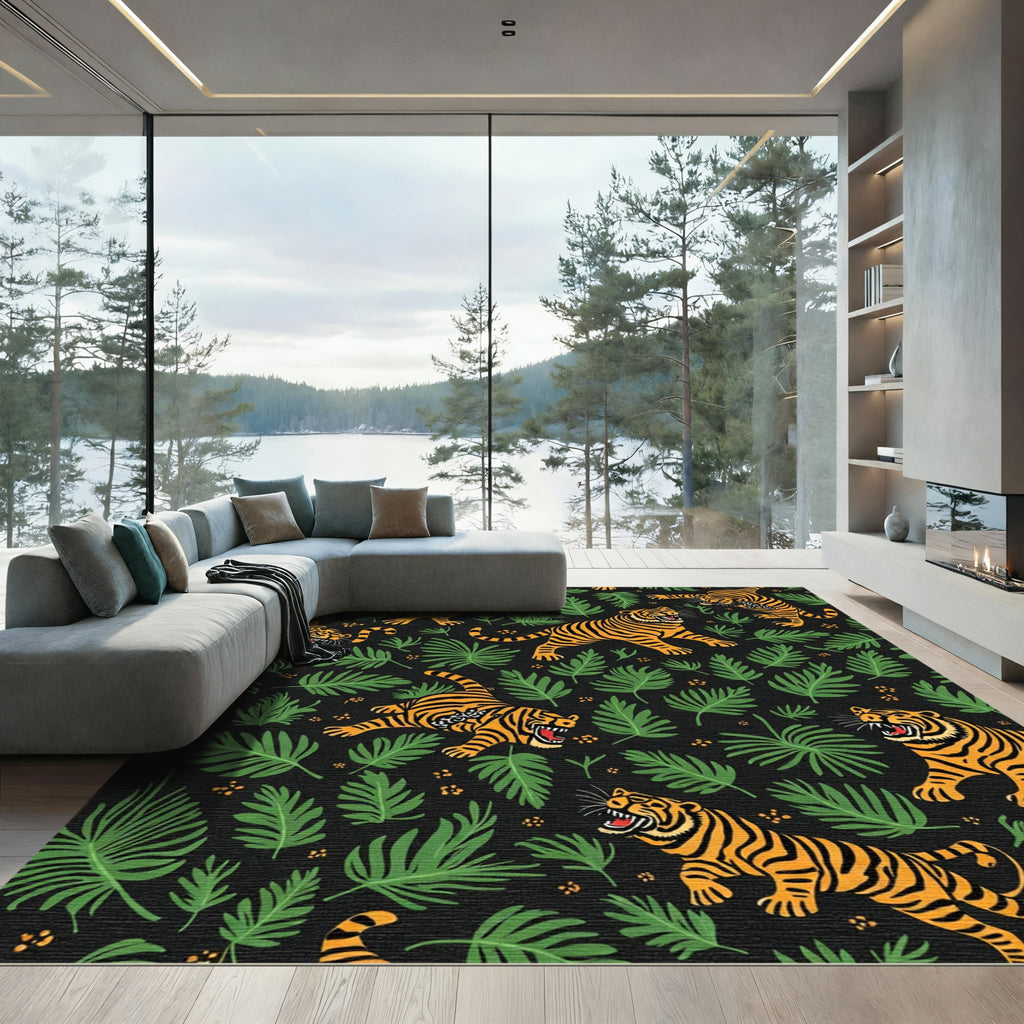 Jungle Tigers Against Green Foliage Rug