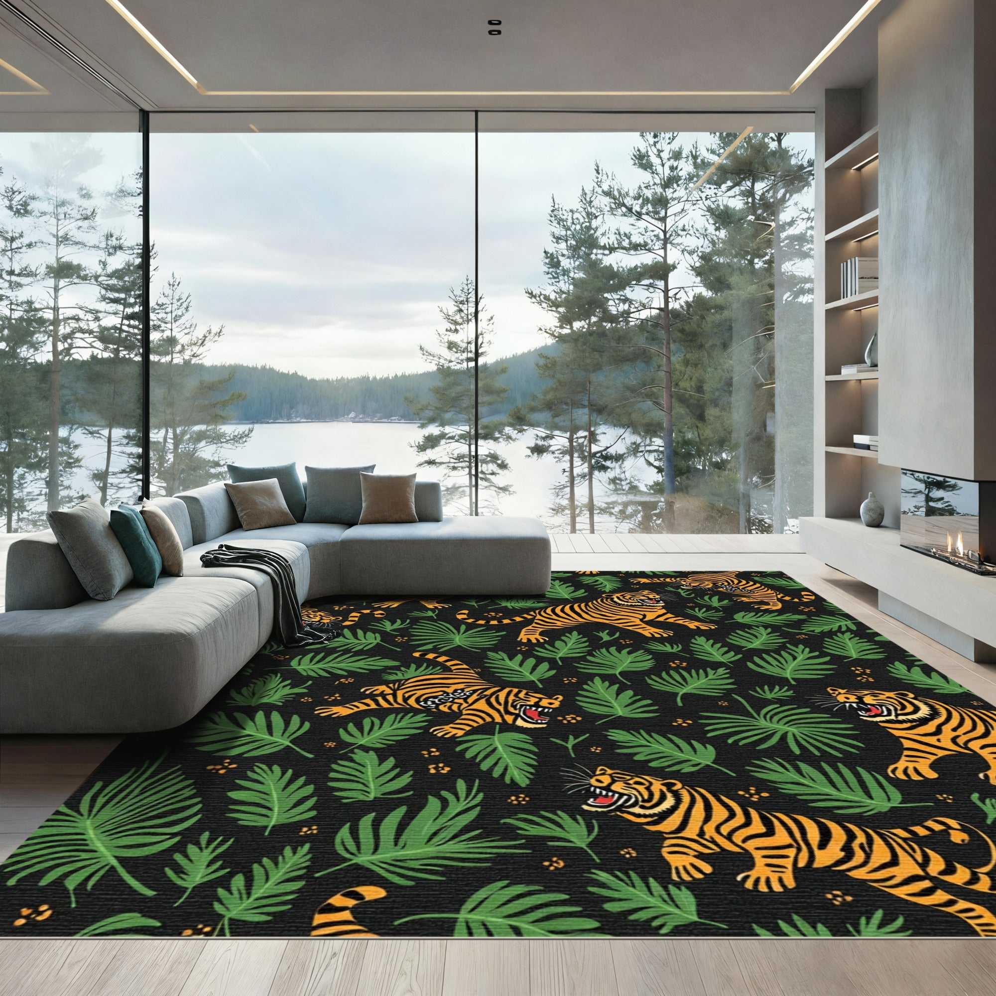Jungle Tigers Against Green Foliage Rug