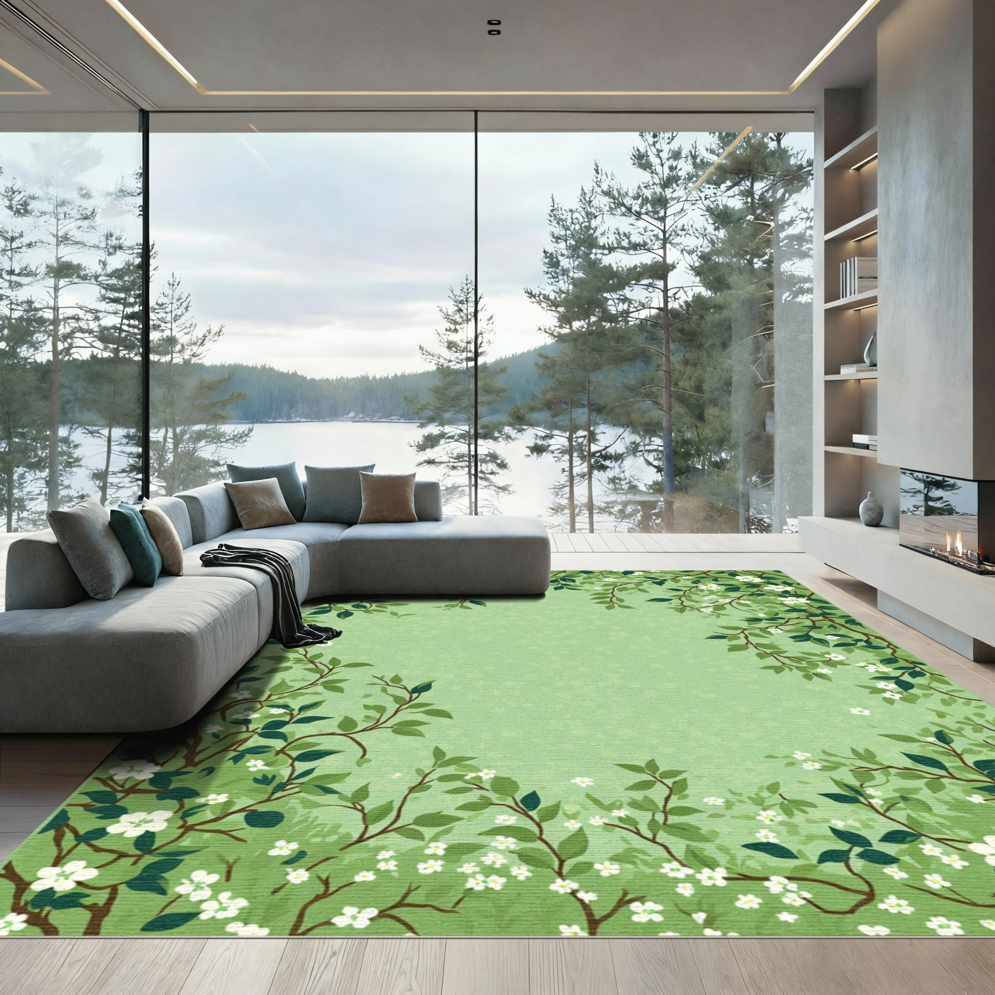 Green Spring Blossom Branch Garden Rug