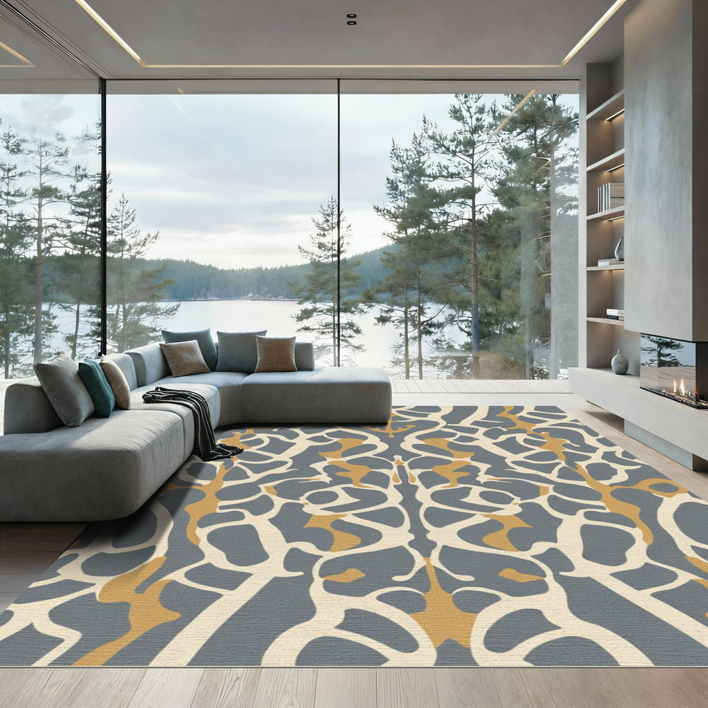 Gray Ochre Curvilinear Organic Symmetry Rug