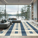 Classic Blue Beige Checkered Rug
