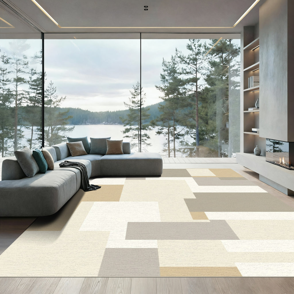 Geometric Blocks Neutral Earth Tones Rug
