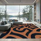Burnt Orange Black Abstract Curve Rug
