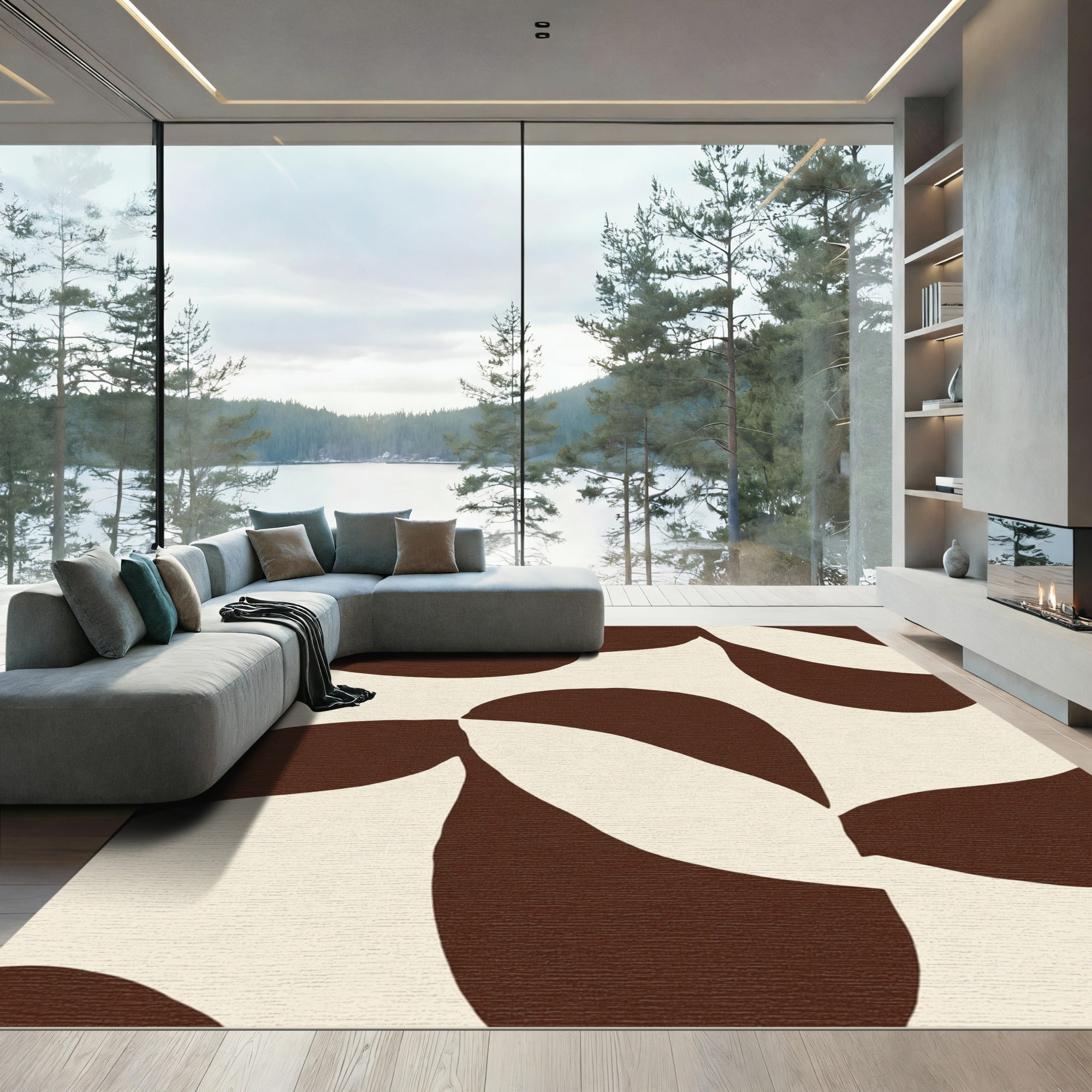 Abstract Brown Organic Shapes Rug