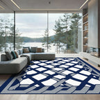 Navy Gray Lattice Weave Rug