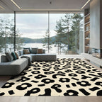 Black Floral Leopard Print Rug