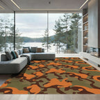 Orange Brown Green Camouflage Abstract Rug