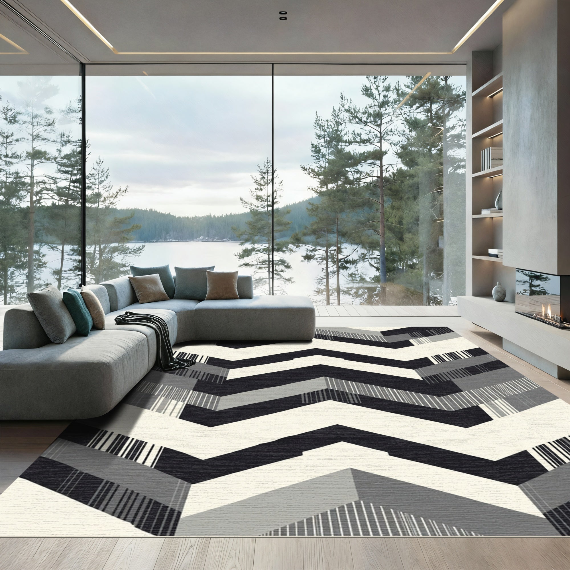 Monochromatic Chevron Geometric Stair Rug