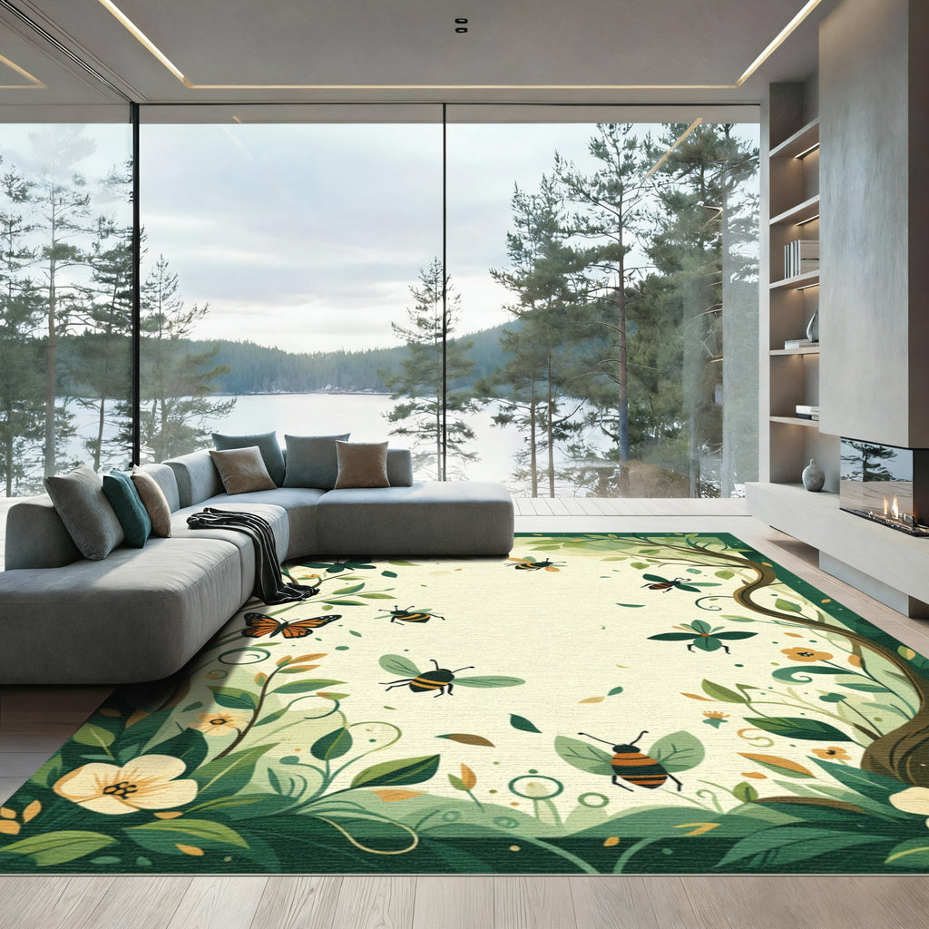 Whimsical Garden Butterflies and Bees Rug