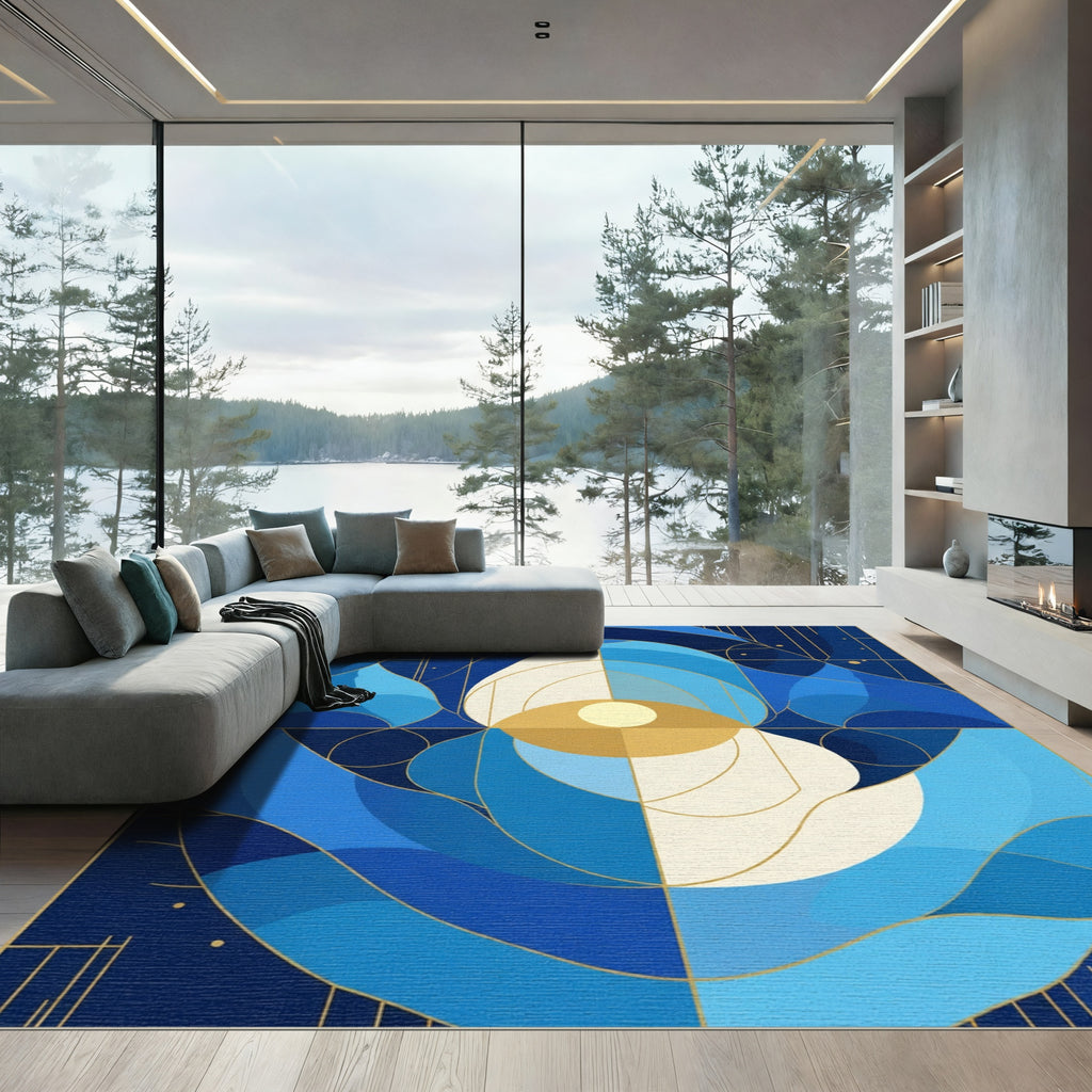 Deep Blue Geometric Eye Vision Rug
