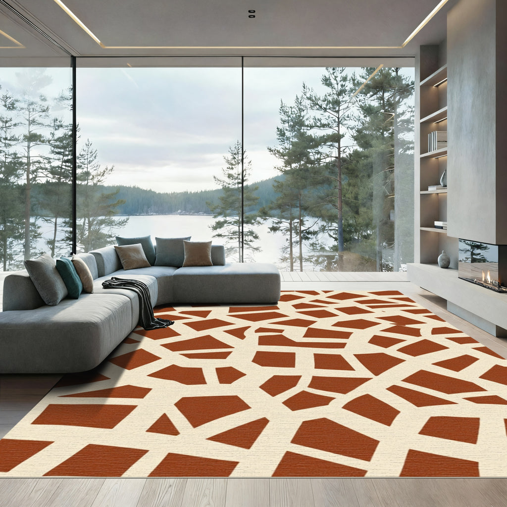 Orange Tan Organic Geometric Overlay Rug