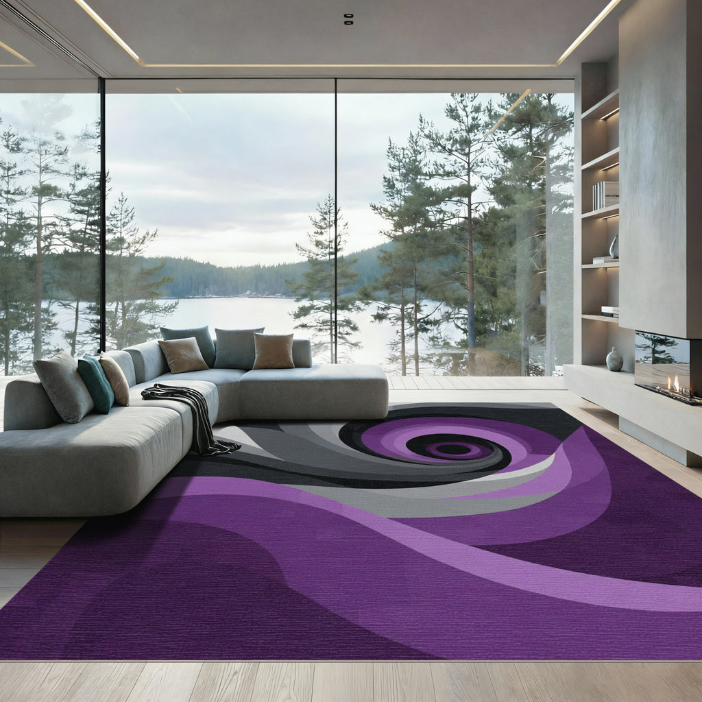 Deep Purple Gray Swirl Vortex Rug