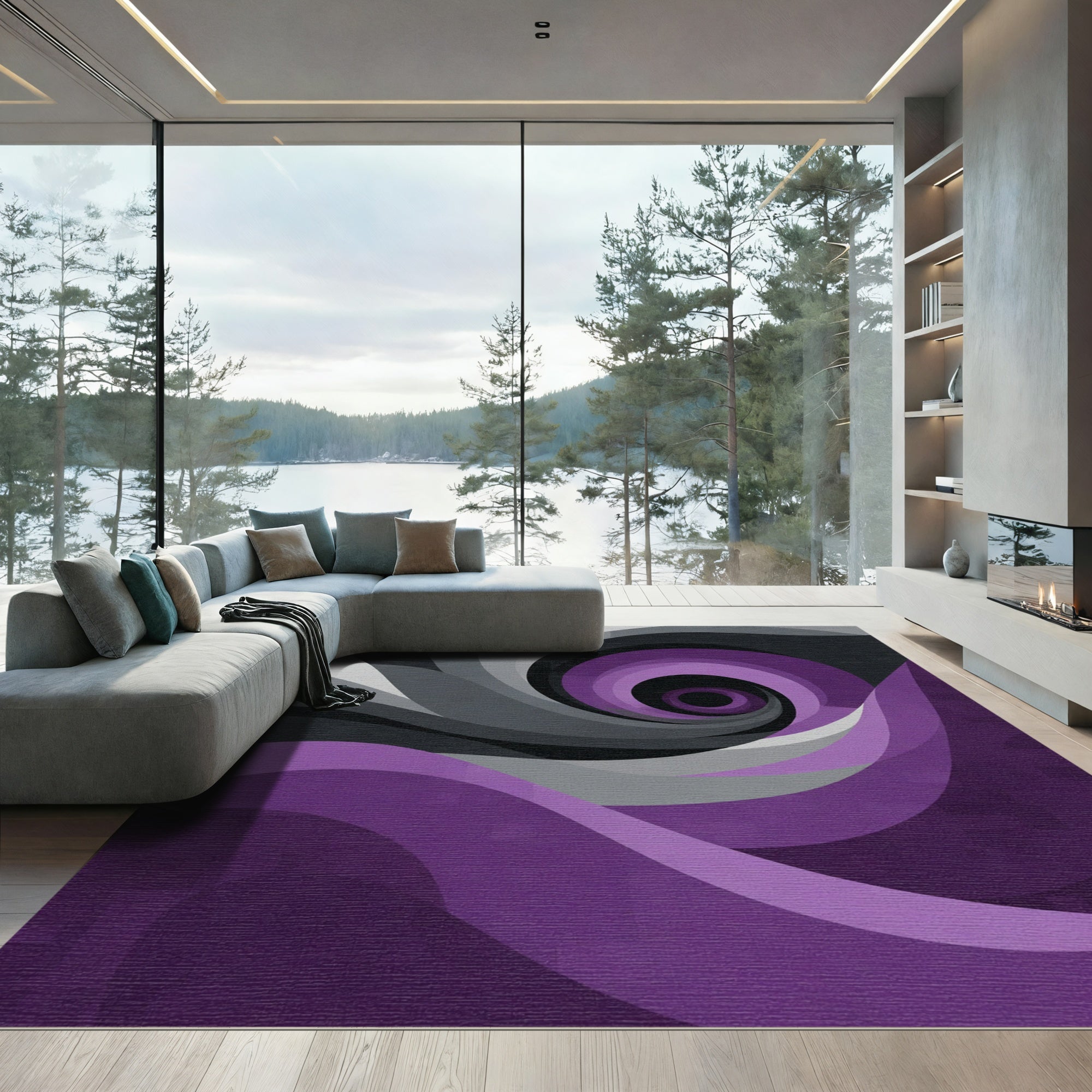 Deep Purple Gray Swirl Vortex Rug
