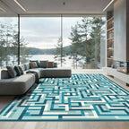 Aqua White Geometric Maze Rug