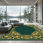 Emerald Green Golden Floral Border Rug