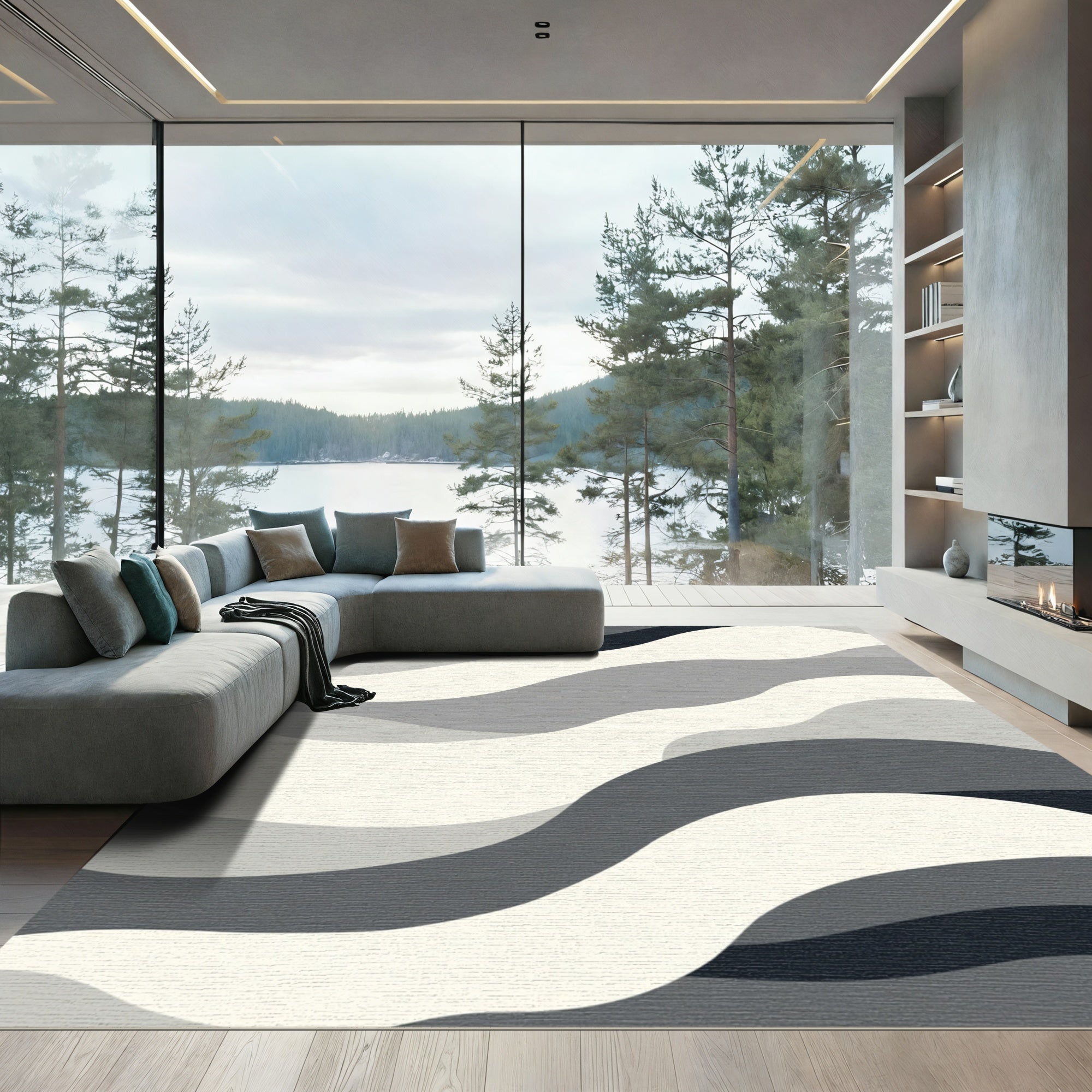 Monochromatic Abstract Wavy Bands Rug