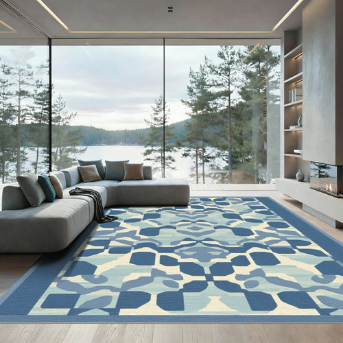 Abstract Blue Geometric Lattice Rug