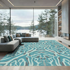 Teal Gray Abstract Symmetric Swirls Rug