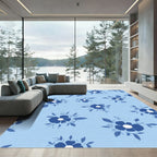 Classic Blue Floral Branch Arrangement Rug
