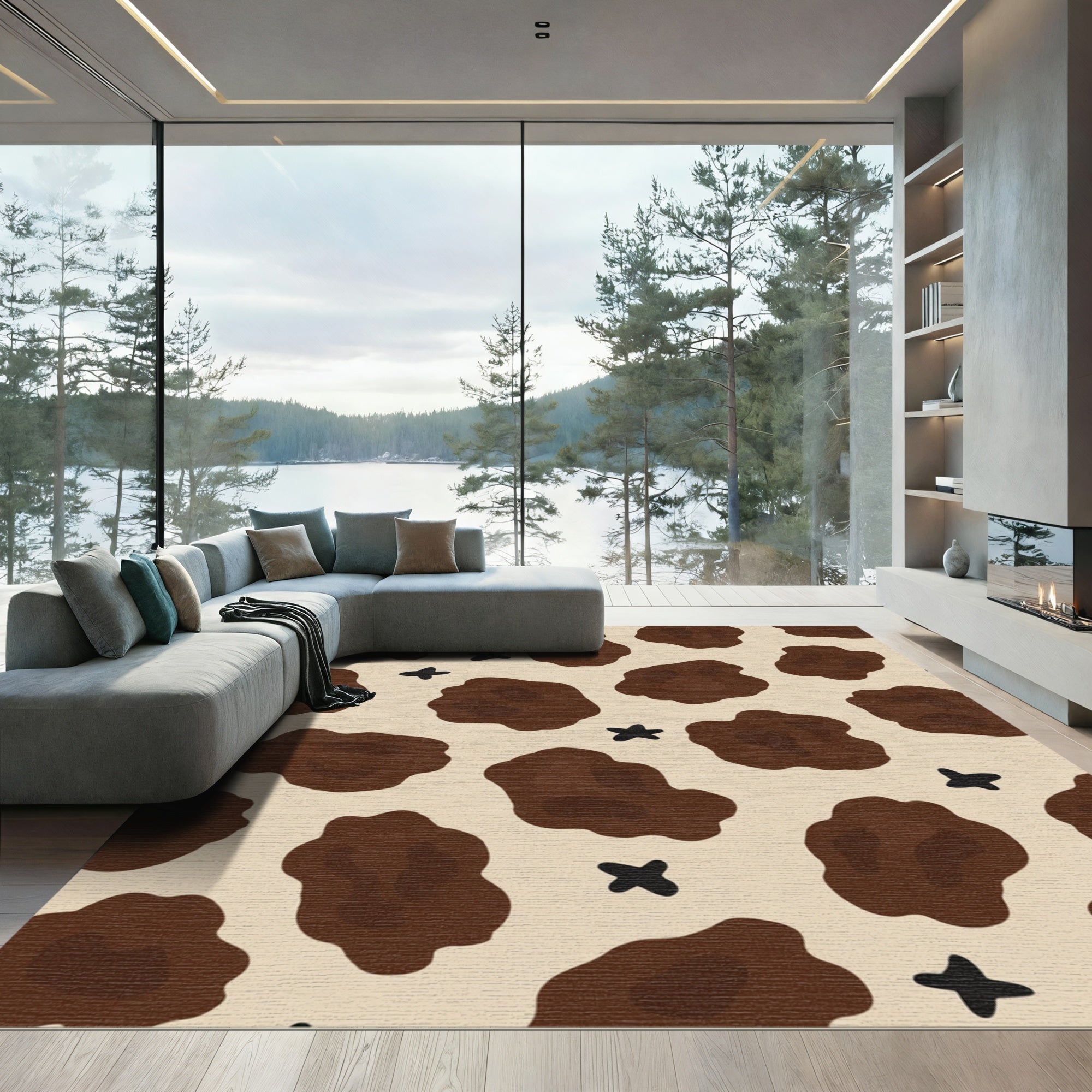 Brown Tan Abstract Spots Stars Rug