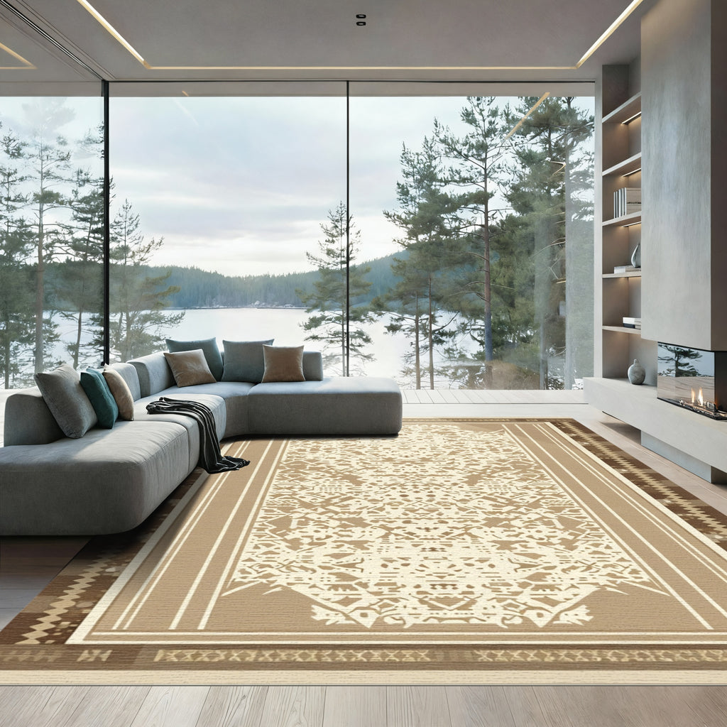 Earthy Geometric Medallion Symmetrical Rug