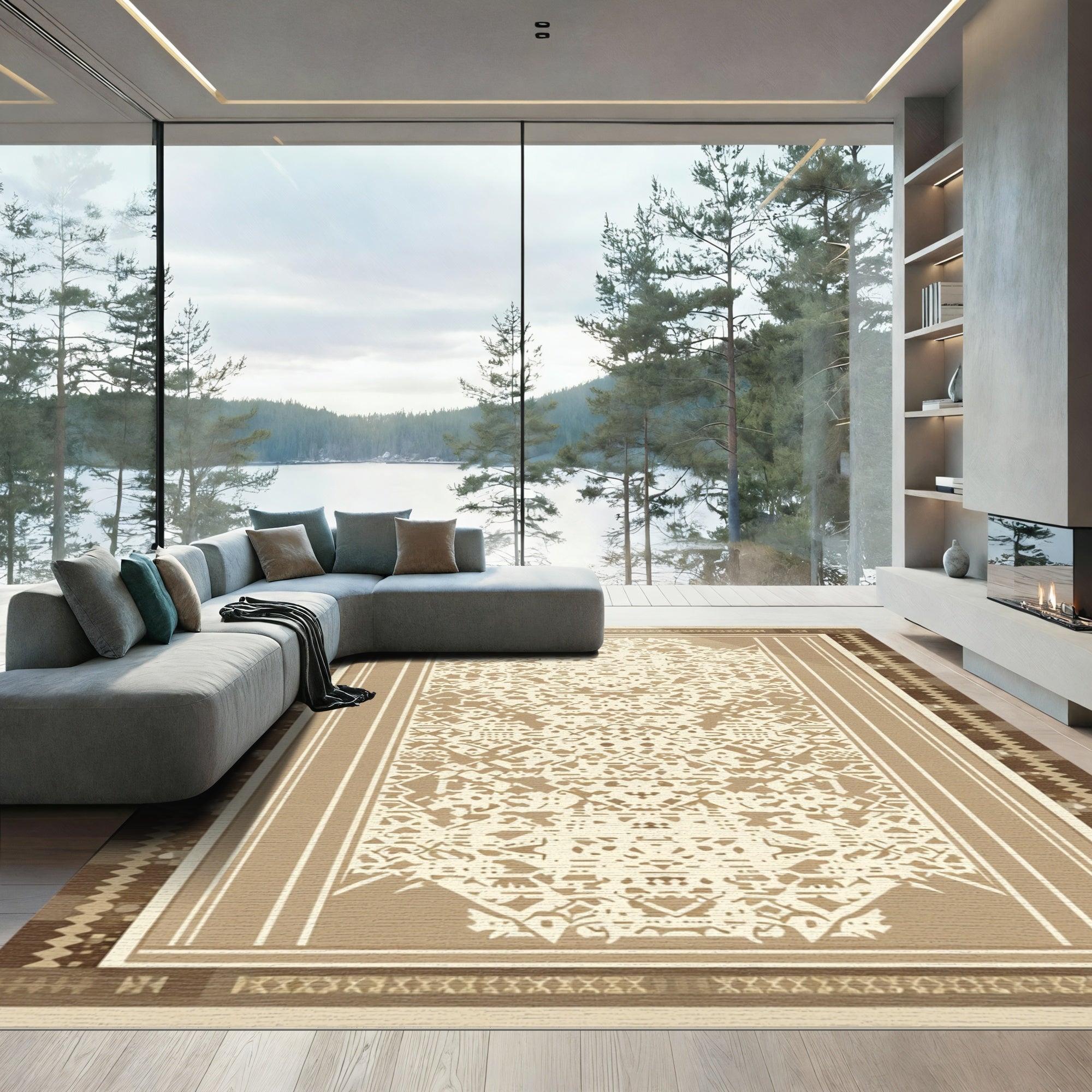 Earthy Geometric Medallion Symmetrical Rug