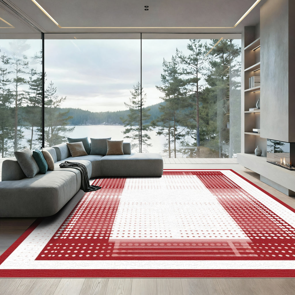 Red White Gradient Dot Border Rug