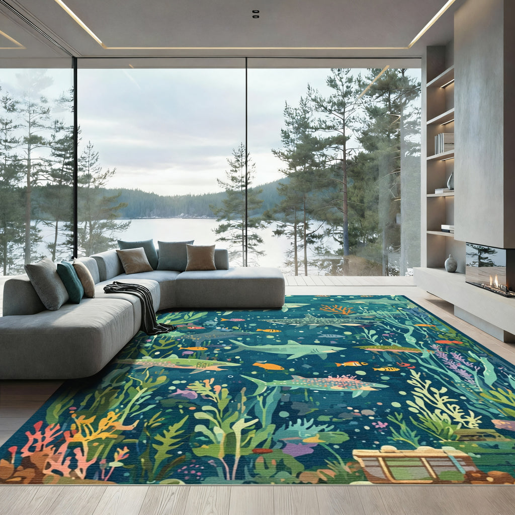 Oceanic Sharks Coral Reef Life Rug