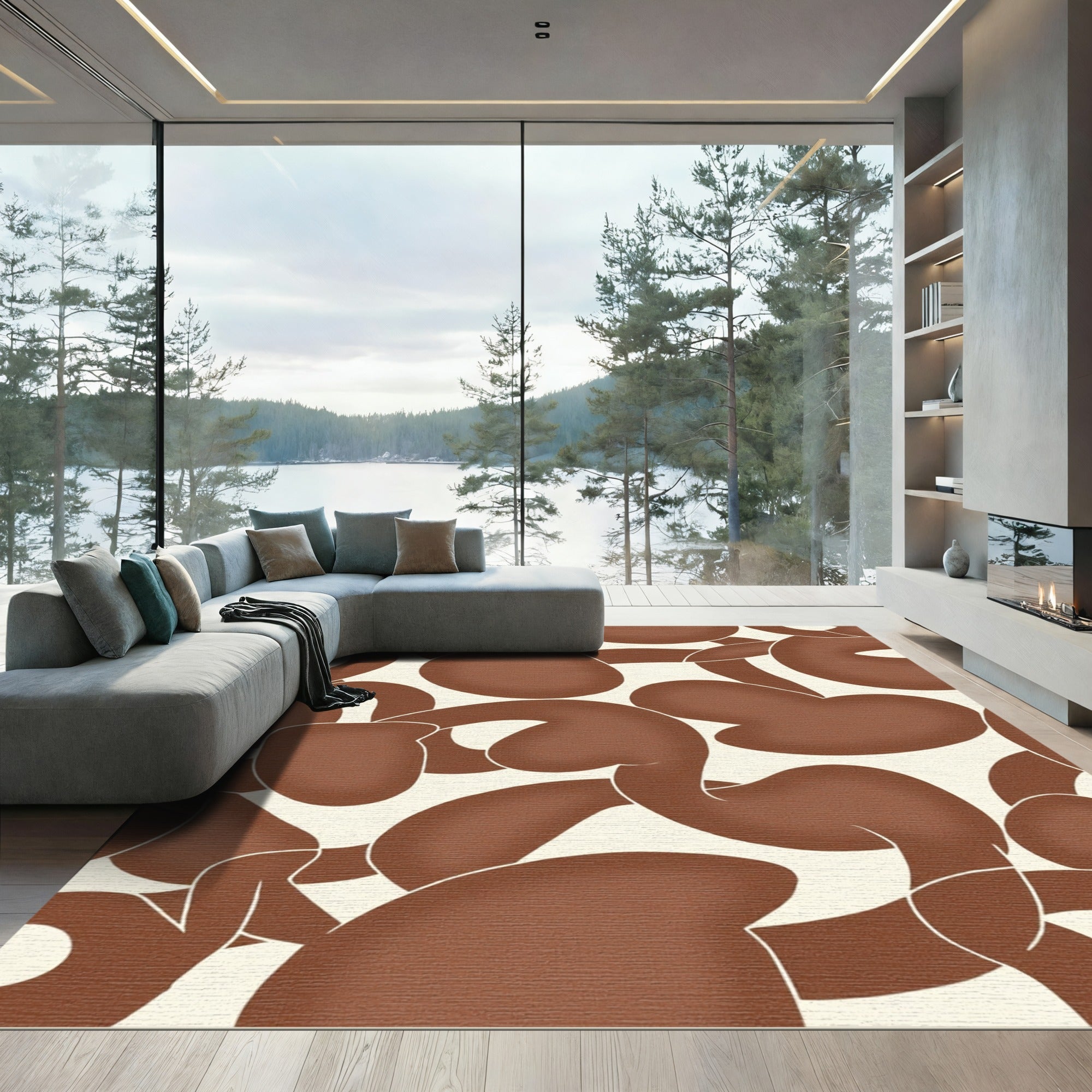 Brown Organic Swirl Composition Rug
