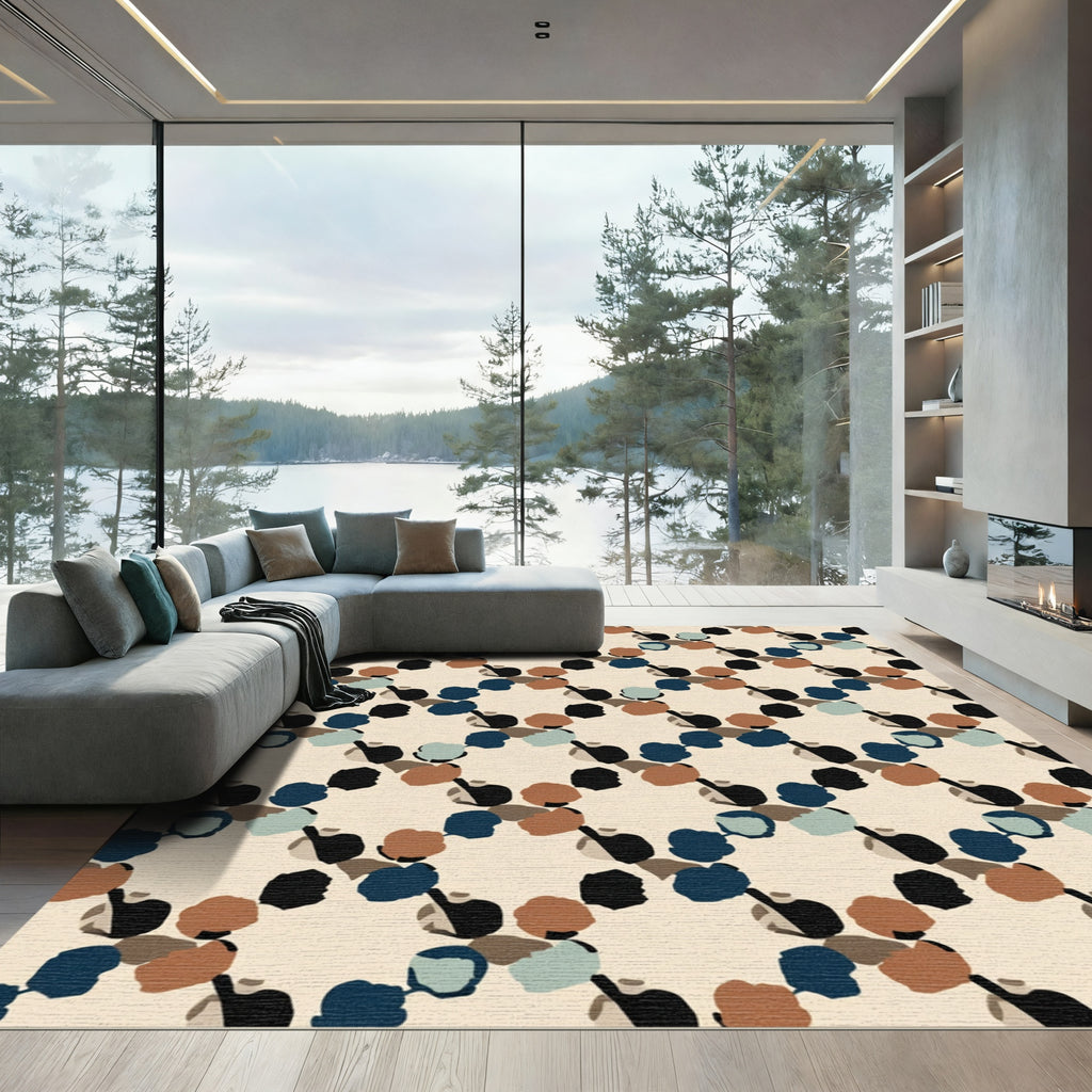 Abstract Indigo Terra Cotta Circles Rug