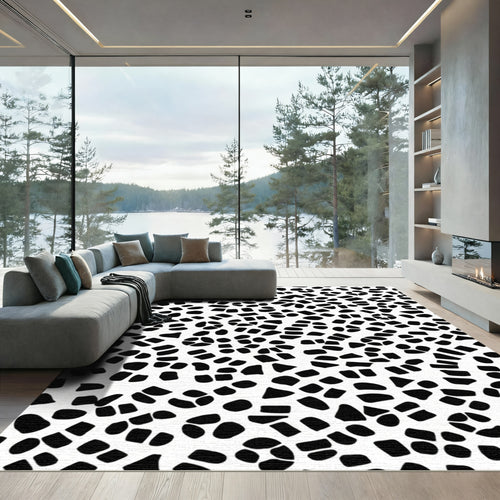 Black White Scattered Organic Shapes Rug
