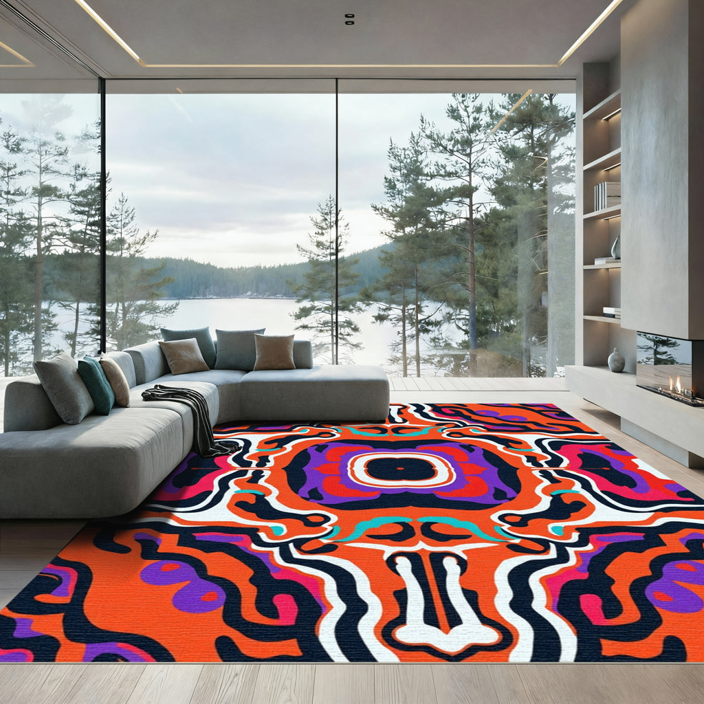 Vibrant Orange Purple Abstract Swirl Rug