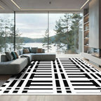 Bold Black White Geometric Grid Rug