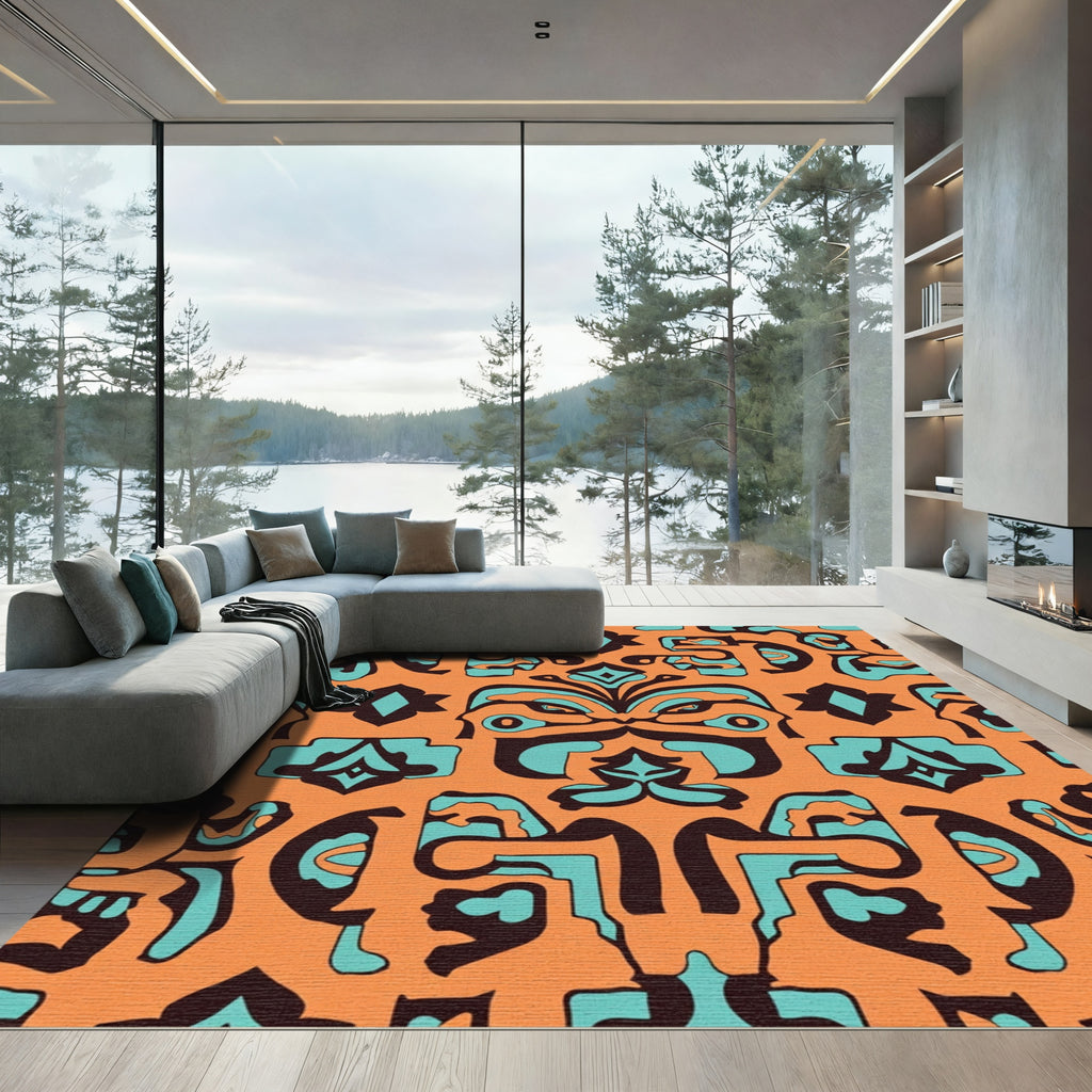 Muted Orange Abstract Tribal Medallion Rug