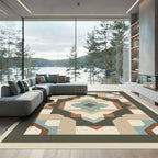 Geometric Earth Tones And Teal Medallion Rug