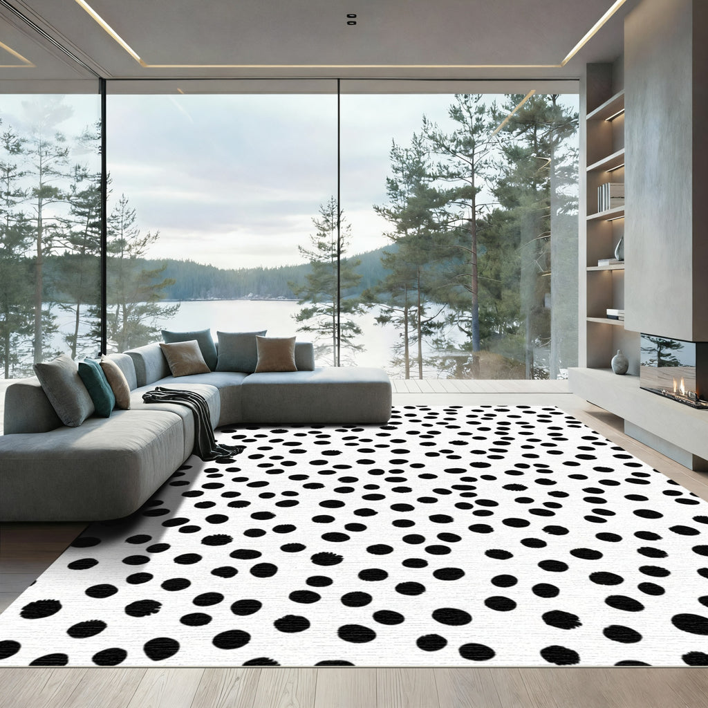 Black White Scattered Polka Dot Rug