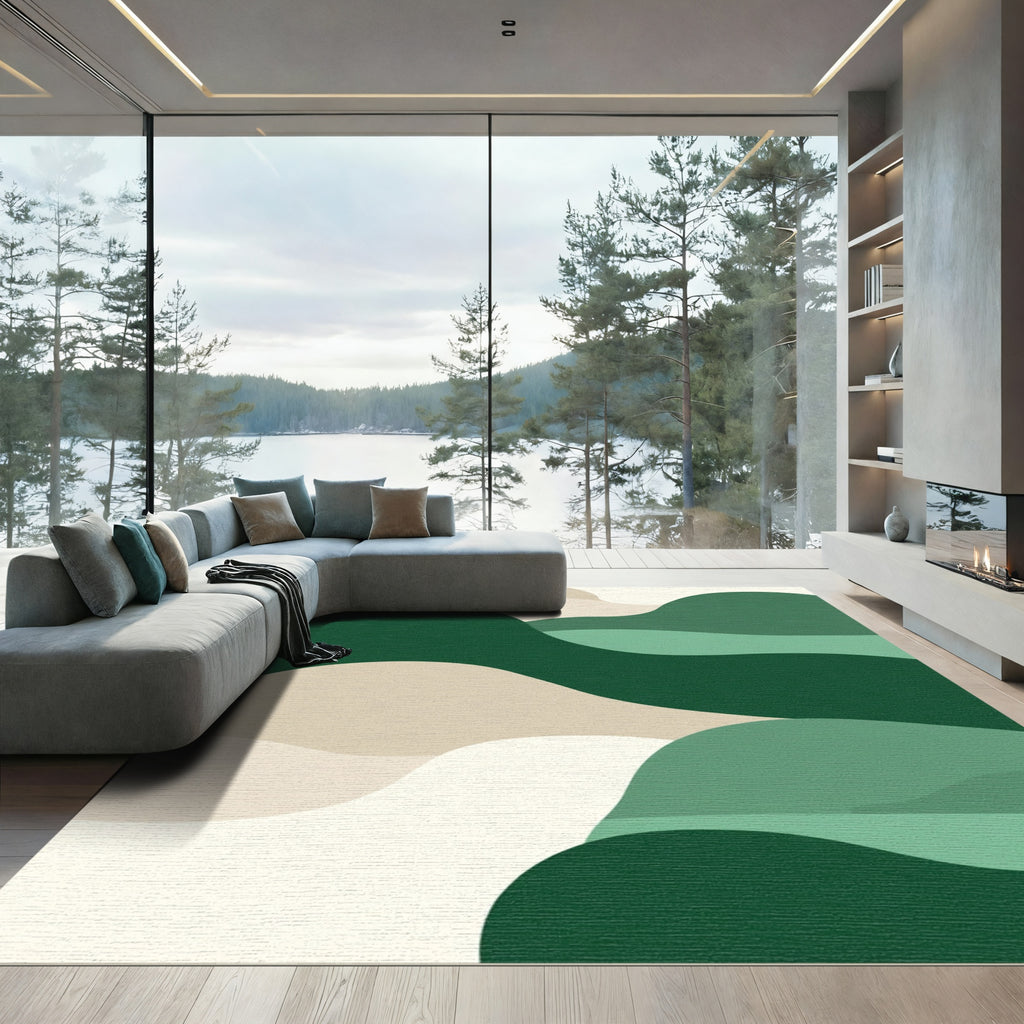 Abstract Earthy Green Waves Rug