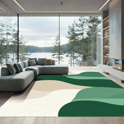 Abstract Earthy Green Waves Rug