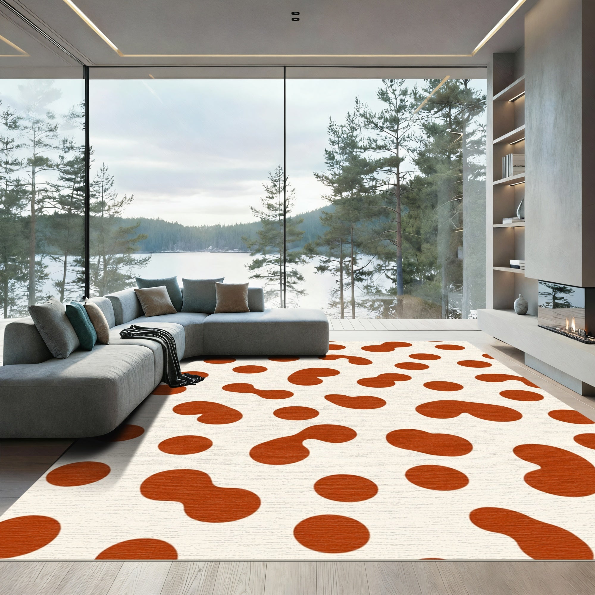 Cream Terracotta Blobs and Dots Rug